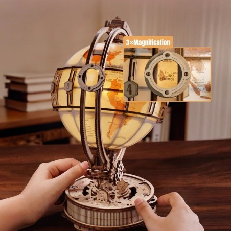 RoboTime 3D dřevěná mechanická skládačka Svítící glóbus (elektrický pohon)