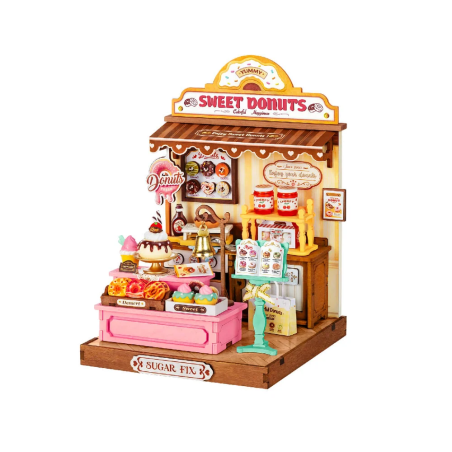 RoboTime 3D dřevěná skládačka Miniatura domečku Obchod s donuty