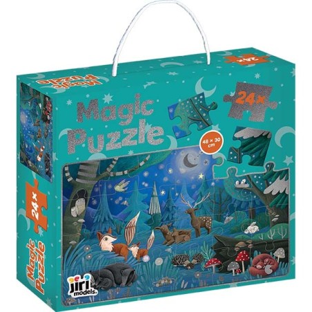 Jiri Models Třpytivé puzzle v krabičce Zvířata v noci