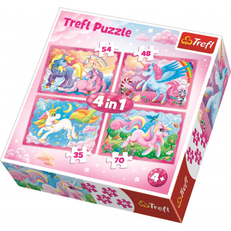 TREFL Puzzle Jednorožci 4v1 (35,48,54,70 dílků)