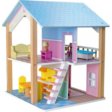 Dřevěný domeček pro panenky Modrá střecha