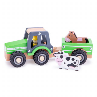 New Classic Toys Dřevěný traktor s přívěsem