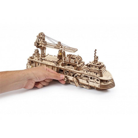 Ugears 3D dřevěné mechanické puzzle Výzkumný parník