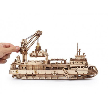 Ugears 3D dřevěné mechanické puzzle Výzkumný parník