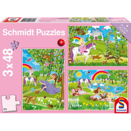 SCHMIDT Puzzle Princezny v zámecké zahradě 3x48 dílků