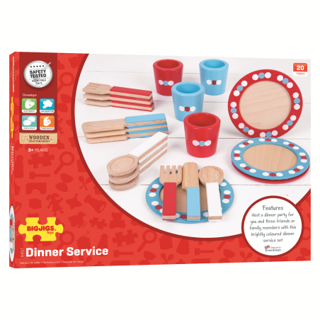 Bigjigs Toys Dřevěný jídelní servis s puntíky Bigjigs Toys Dřevěný jídelní servis s puntíky