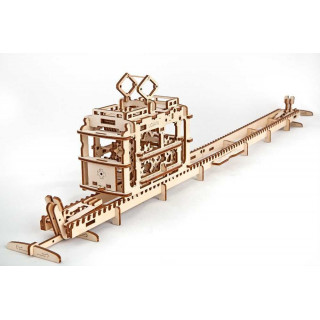 Ugears dřevěná stavebnice 3D mechanické puzzle tramvaj