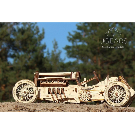 Ugears Dřevěná stavebnice 3D mechanické Puzzle Auto U-9 Grand Prix