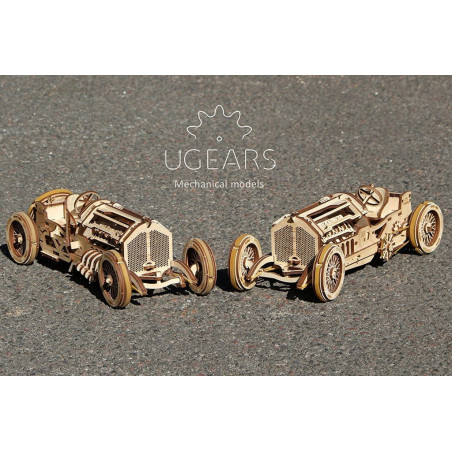 Ugears Dřevěná stavebnice 3D mechanické Puzzle Auto U-9 Grand Prix