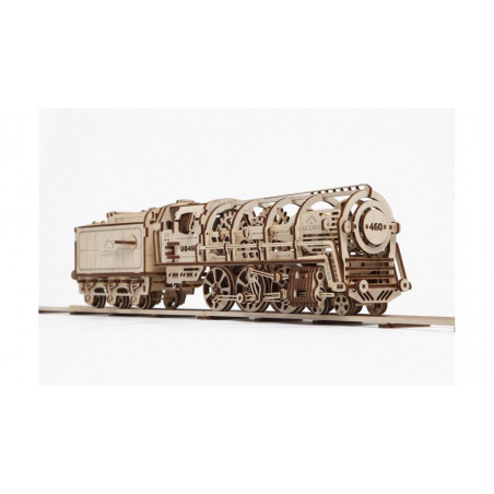Ugears Dřevěná stavebnice 3D mechanické Puzzle Parní lokomotiva s tendrem