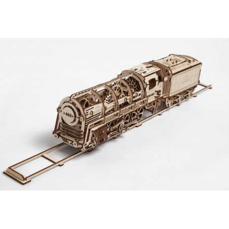Ugears Dřevěná stavebnice 3D mechanické Puzzle Parní lokomotiva s tendrem