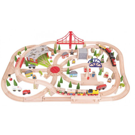 Bigjigs Rail dopravní dvouúrovňová vláčkodráha - 130 dílů Bigjigs Rail dopravní dvouúrovňová vláčkodráha - 130 dílů