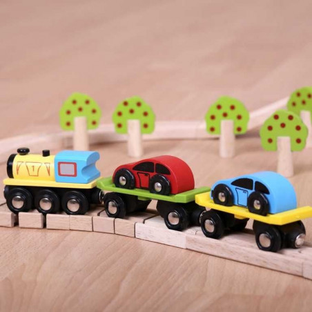 Dřevěný vláček vláčkodráhy - Nákladní vlak s auty a kolejemi