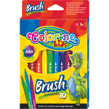 Colorino fixy Brush s dlouhým štětcovým hrotem 10 barev R65610PTR