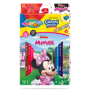 Colorino Disney Junior Minnie pastelky trojhranné s ořezávátkem 12 barev + oboustr. stříbrná/zlatá