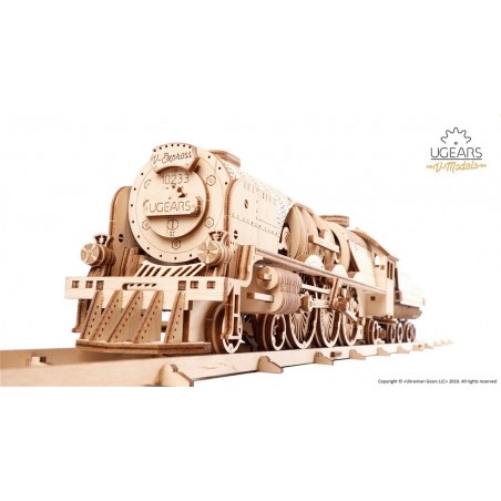 Ugears 3D mechanické puzzle Lokomotiva V-Express s vagónem 538 dílů