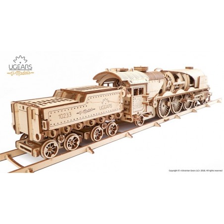 Ugears 3D mechanické puzzle Lokomotiva V-Express s vagónem 538 dílů Ugears 3D mechanické puzzle Lokomotiva V-Express s vagónem 538 dílů