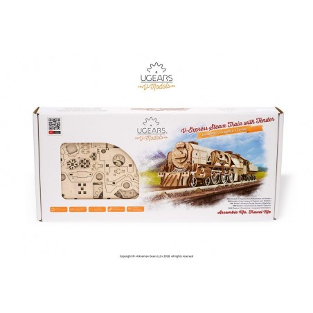 Ugears 3D mechanické puzzle Lokomotiva V-Express s vagónem 538 dílů Ugears 3D mechanické puzzle Lokomotiva V-Express s vagónem 538 dílů