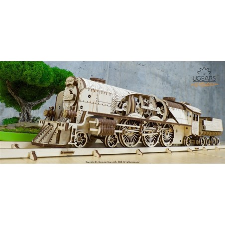 Ugears 3D mechanické puzzle Lokomotiva V-Express s vagónem 538 dílů Ugears 3D mechanické puzzle Lokomotiva V-Express s vagónem 538 dílů