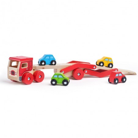 Bigjigs Toys dřevěný kamion s auty Bigjigs Toys dřevěný kamion s auty