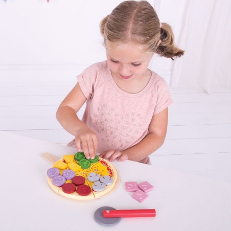 Bigjigs Toys dřevěná krájecí pizza se zlomky Bigjigs Toys dřevěná krájecí pizza se zlomky
