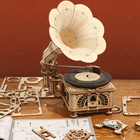 RoboTime 3D dřevěné mechanické puzzle Gramofon