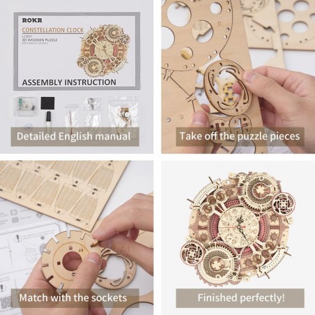 RoboTime 3D dřevěné mechanické puzzle Hodiny s kalendářem