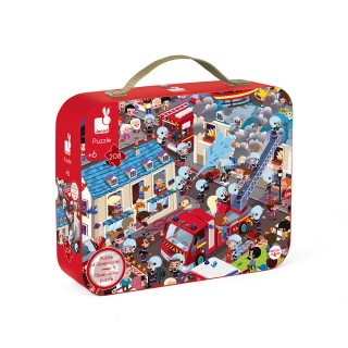 Janod Kulaté vyhledávací puzzle v kufříku Hasiči 208 ks