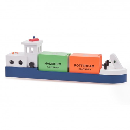 New Classic Toys  Dřevěný člun se 2 kontejnery