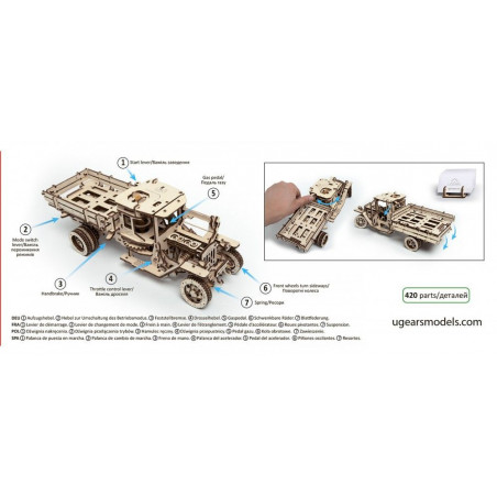 Ugears Dřevěná stavebnice 3D mechanické Puzzle Truck UGM 11