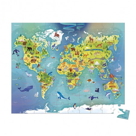 Janod Puzzle Mapa světa v kufříku 100 dílků