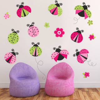 Housedecor Samolepka na zeď Růžové berušky II.