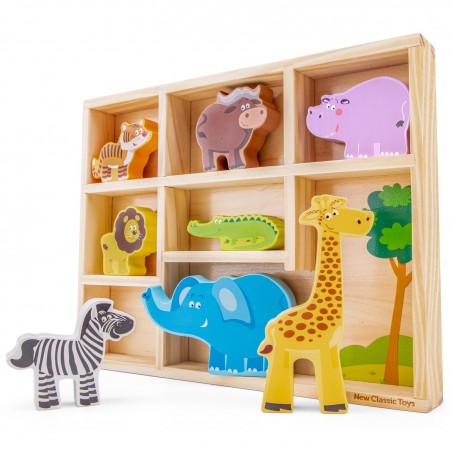 New Classic Toys Dřevěná zvířátka ze safari v boxu