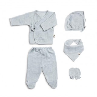 FUNNABABY Mušelínový novorozenecký set 5 dílný Dove Grey vel. 0 - 3 m.
