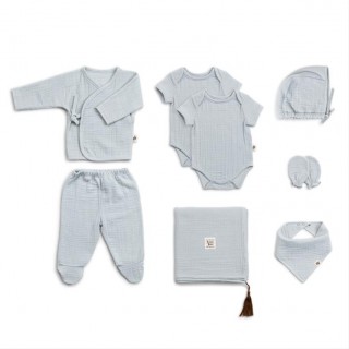 FUNNABABY Mušelínový novorozenecký set 8 dílný Dove Grey vel. 0 - 3 m.