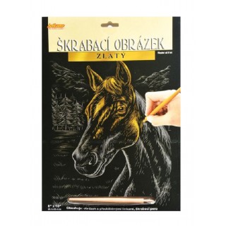 Vyškrabovací obrázek 20x25 kůň zlatý