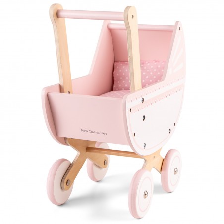 New Classic Toys Růžový dřevěný kočárek pro panenky
