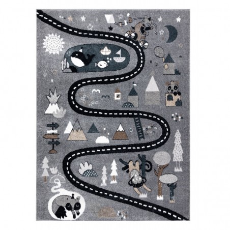 Dywany Łuszczów Dětský kusový koberec Route Street animals grey 80x150 cm
