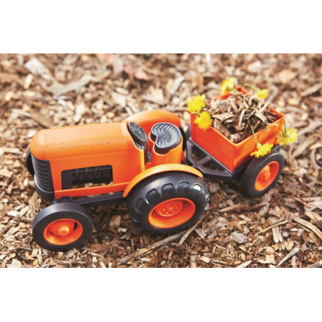 Green Toys - Traktor s vlečkou oranžový