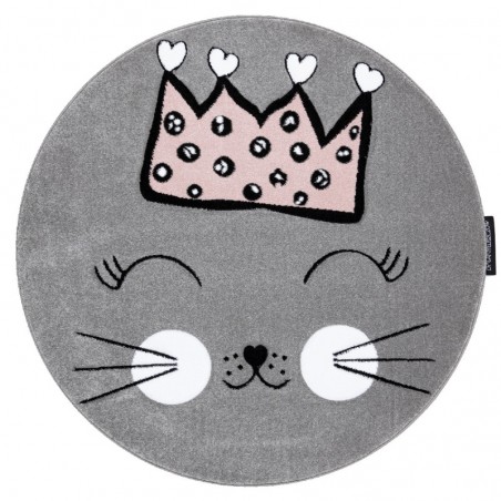 Dywany Łuszczów Dětský kusový koberec Petit Cat crown grey kruh 160 cm