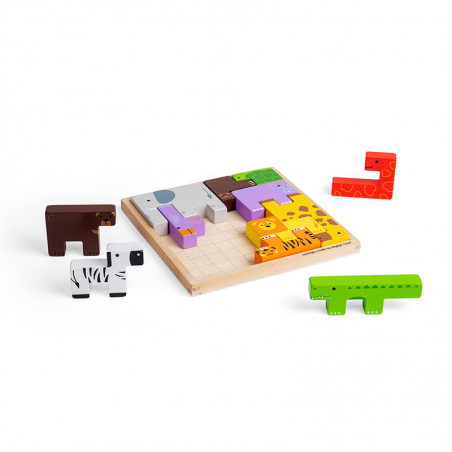 Bigjigs Toys Dřevěné puzzle kostky se zvířátky safari