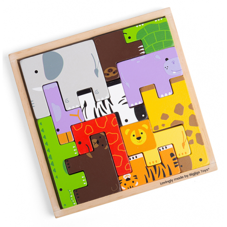 Bigjigs Toys Dřevěné puzzle kostky se zvířátky safari