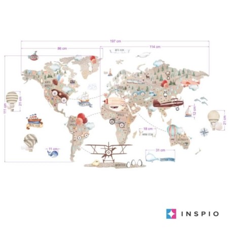 Inspio Samolepka na zeď Mapa světa pro malé dobrodruhy Inspio Samolepka na zeď Mapa světa pro malé dobrodruhy