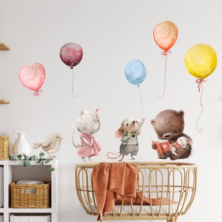Inspio Dětská samolepka na zeď  Zvířátka s balóny