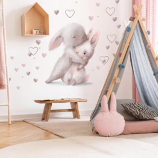 Inspio Dětská samolepka na zeď Zajíčci v objetí
