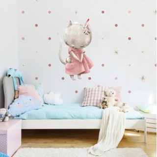 Inspio Dětská samolepka na zeď  Kočka s myškou