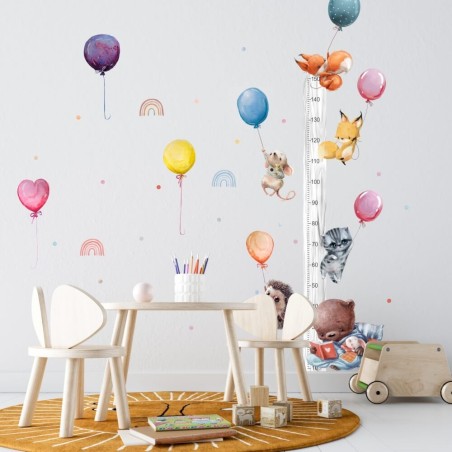 Inspio Samolepka na zeď Dětský metr Zvířátka a balónky 150 cm