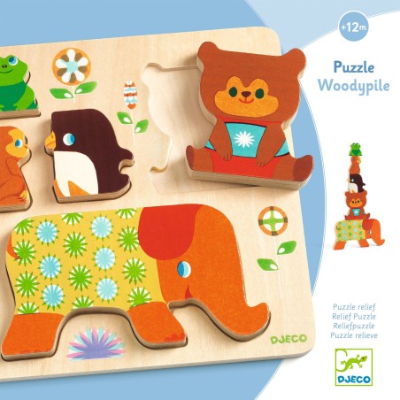 DJECO Woodypile Dřevěné vkládací puzzle mazlíčci ze ZOO