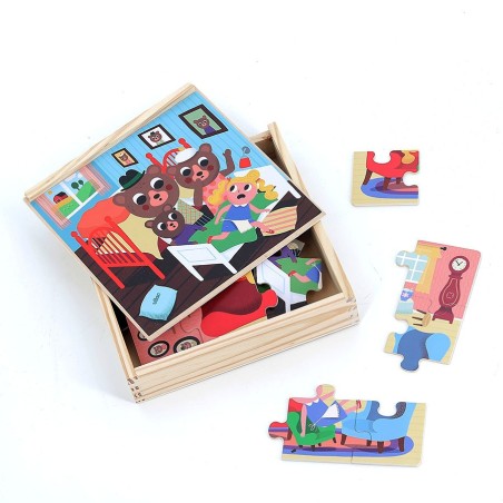 Vilac Dřevěné puzzle Zlatovláska 4 v 1