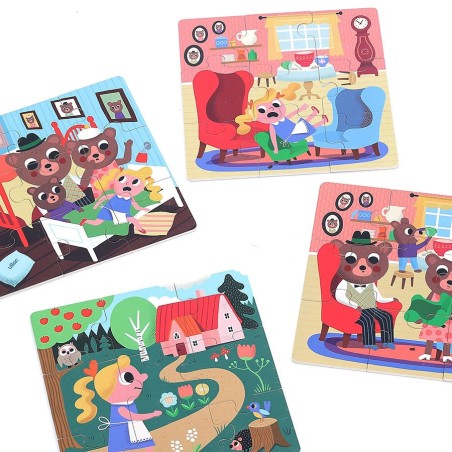 Vilac Dřevěné puzzle Zlatovláska 4 v 1